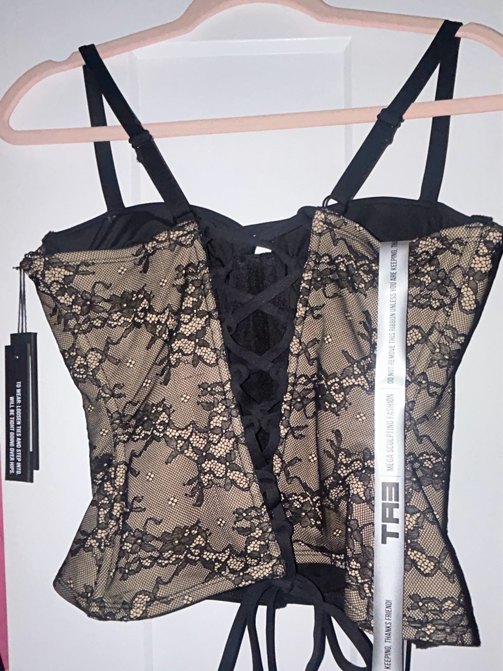 TA3 Black Lace Rhinestone Bustier Top - Picture 7 of 10
